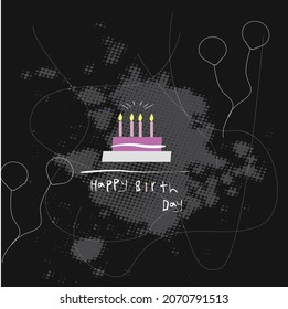 vector illustration of a pink color birthday cake in black color background with four candles.can be use for birth day cards,birth day gift covers.
