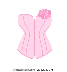 Vector illustration of a pink corset with a rose isolated on a white background.