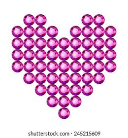 Vector illustration: pink crystal heart shape on white background
