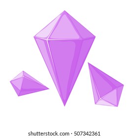 Vector illustration of a pink crystal on a white background. Cartoon style crystal. Purple. mineral design element.