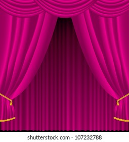 Vector Illustration Of Pink Curtains.