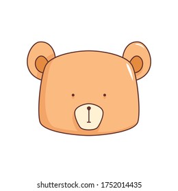 Vector illustration of a pink cute bear's face. Isolated on white background. Cute forest animal