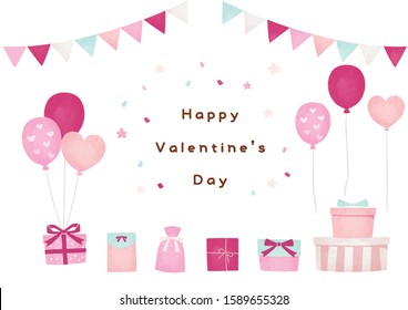 Vector illustration of pink cute party set,watercolor style illustration