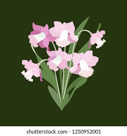 Vector illustration of pink daffodils on a dark background. Is isolated. Template for postcard, poster, web design.