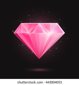 Vector Illustration of a Pink Diamond or Gemstone on a Black Background