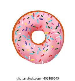 Vector illustration of pink donut. 