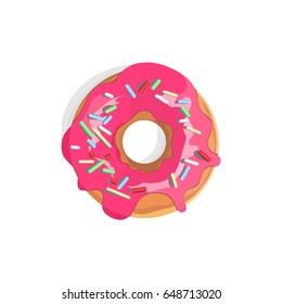 Vector illustration of pink donut on white background