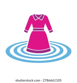 Vector illustration of pink dress floating on water ripples, symbolizing fashion and elegance in a serene aquatic setting.