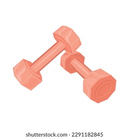 Vector illustration of pink dumbbells isolated on white background. The concept of a healthy lifestyle, sports equipment. Image for sports design, stickers, web design elements, postcards, banners.