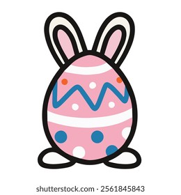 vector illustration of pink easter egg decoration with rabbit bunny ear, cute easter mascot for kids