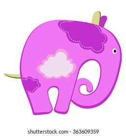 Vector illustration of a pink elephant with clouds