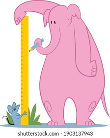 vector illustration - pink elephant with measuring tape on a white background