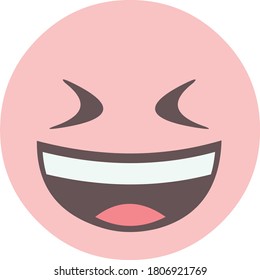 Vector illustration of pink emoticon, with an expression of joy