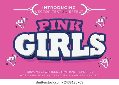  Vector illustration of a pink, energetic 3D text effect with a cartoon style, perfect for girls and customizable.