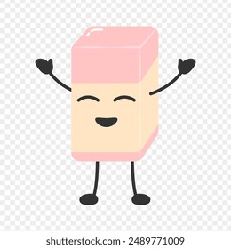 Vector illustration of pink eraser cartoon on transparent background