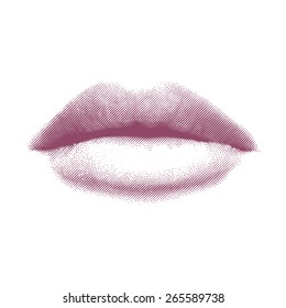 Vector Illustration of Pink Etched or Engraved Lips