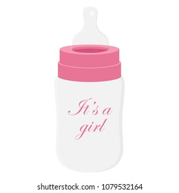 Vektorgrafik rosa Futterflasche oder Milchflasche. Baby Mädchen Flasche mit Text es ist ein Mädchen