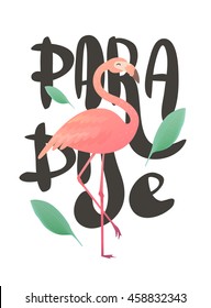 Vector illustration of a pink flamingo. Flamingo African tropical beauty of exotic animals. Sleek design simple. Title paradise