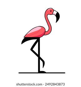 vector illustration of pink flamingo bird in minimalist and flat style isolated on white background