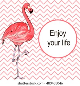 Vector illustration pink flamingo. Exotic bird. Cool  decorative flamingo.  Elements for fabric prints, invitations, wallpapers, card, T-shirt prints, wallpaper, postcards, flyers, web design.