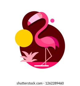Vector illustration pink flamingo isolated on white background 