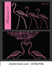 Vector illustration of pink flamingo on chalk board. Template for design, logo.