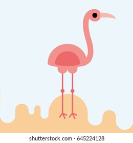 Vector illustration of a pink flamingo on the beach 