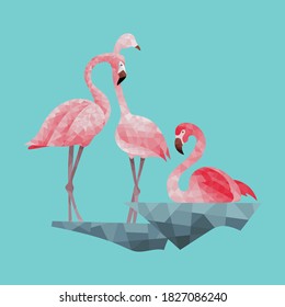 Vector illustration pink flamingos on blue background. Textile, cover, website