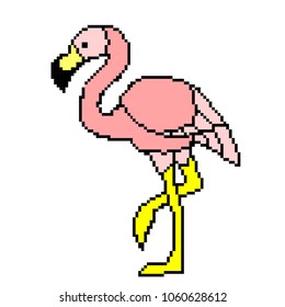 Vector illustration pink flamingos in pixel art