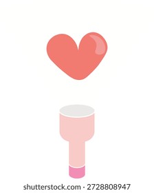 Vector illustration of a pink flashlight projecting a glowing red heart in its beam. It is a creative metaphor for finding love, romantic guidance, or 