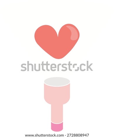 Vector illustration of a pink flashlight projecting a glowing red heart in its beam. It is a creative metaphor for finding love, romantic guidance, or 