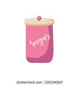
Vector illustration of a pink flat style sugar bowl with beige lid. 