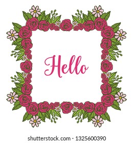Vector illustration pink floral frame blooms for lettering romantic hand drawn