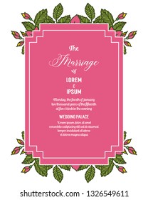Vector illustration pink floral frame with invitation card marriage hand drawn