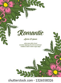 Vector illustration pink floral frame blooms for lettering romantic hand drawn