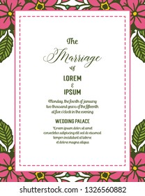 Vector illustration pink floral frame with invitation card marriage hand drawn