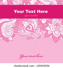 Vector illustration of pink floral greeting card for your design