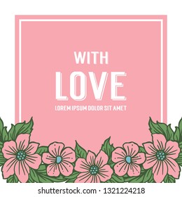 Vector illustration pink flower and frame white background hand drawn