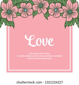 Vector illustration pink flower and frame white background hand drawn