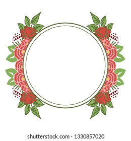 Vector illustration pink flower frame decor with greeting card hand drawn