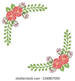 Vector illustration pink flower frame with backdrop hand drawn