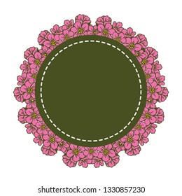 Vector illustration pink flower frame design hand drawn