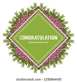Vector illustration pink flower frame shape for lettering congratulation hand drawn