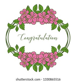 Vector illustration pink flower frame blooms with write congratulation hand drawn