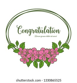 Vector illustration pink flower frame blooms with write congratulation hand drawn