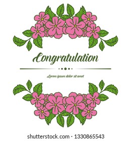 Vector illustration pink flower frame blooms with write congratulation hand drawn