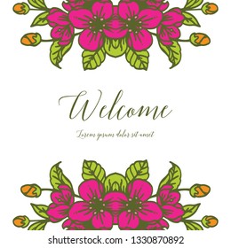 Vector illustration pink flower frame design that blooms for card welcome hand drawn