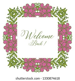 Vector illustration pink flower frame blooms for welcome card write hand drawn
