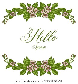 Vector illustration pink flower frame for greeting card hello spring hand drawn