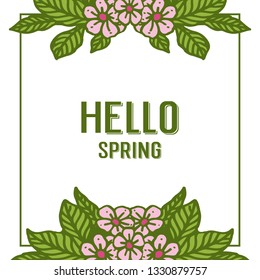 Vector illustration pink flower frame for greeting card hello spring hand drawn